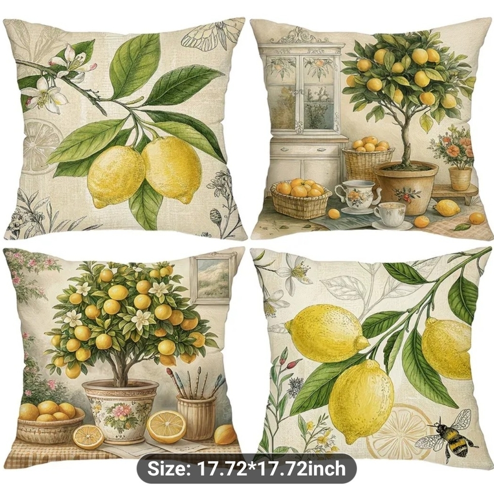 Lemon Print Decorative Throw Pillows SET OF 4 - Picture 2 of 3